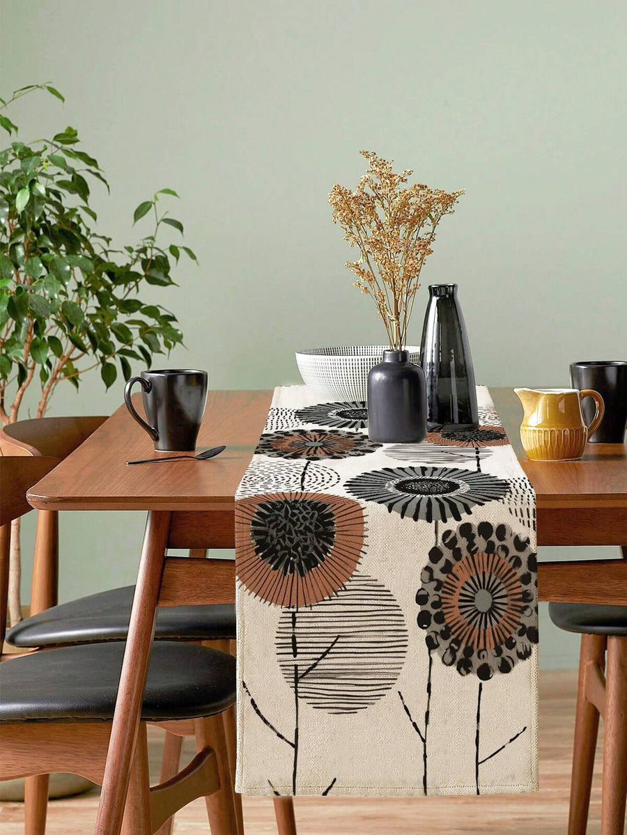 1pc Dandelion Pattern Table Runner - Polyester Rectangular Woven Tablecloth - Farmhouse Vintage Style, Suitable For Kitchen, Dining Room, Coffee Table, Summer, Spring, Holiday Home Decor