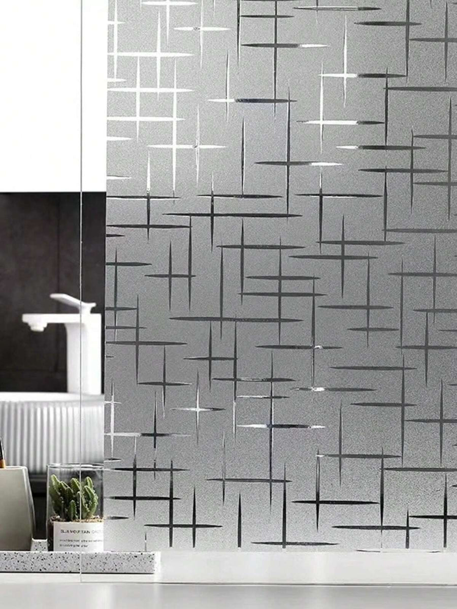 1 Roll Geometric Pattern Frosted Privacy Window Film, Static Cling PVC Decorative Glass Sticker For Home, Bathroom, Office, UV Blocking Vinyl Wall Decal, Spring Home Decor