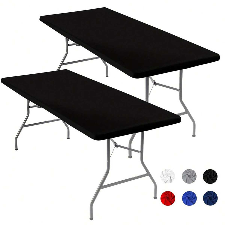 1/2pcs Stretchy Rectangular Table Cover Fits 182.88cm Table, Washable Durable Polyester, Suitable For Outdoor Dining, Camping, Weddings, Parties, Black Rectangular Tablecloth