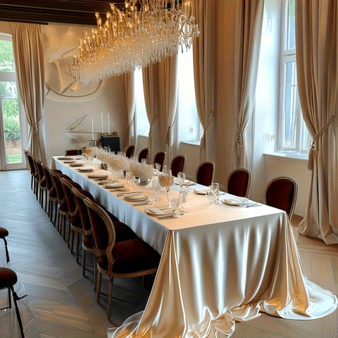 1pc Royal Champagne - Similar To Polyester Satin Tablecloth | Woven Wrinkle-Resistant Elegant Rectangular Tablecloth, Suitable For Weddings, Birthdays, Parties, Holidays And Special Events | Luxury Dining Table Decor | Smooth Texture Fabric