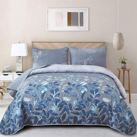 Draelibor 3 Pieces Botanical Leaves Flower Quilt Set,Twin Full Queen King Size Boho Floral Branches Soft Microfiber Coverlet Set For All Season,For Mother's Day/Wedding/Christmas/Halloween Gifts,Home Room Bedroom Bed Decor(1 Bedspread, 2 Pillowcases)