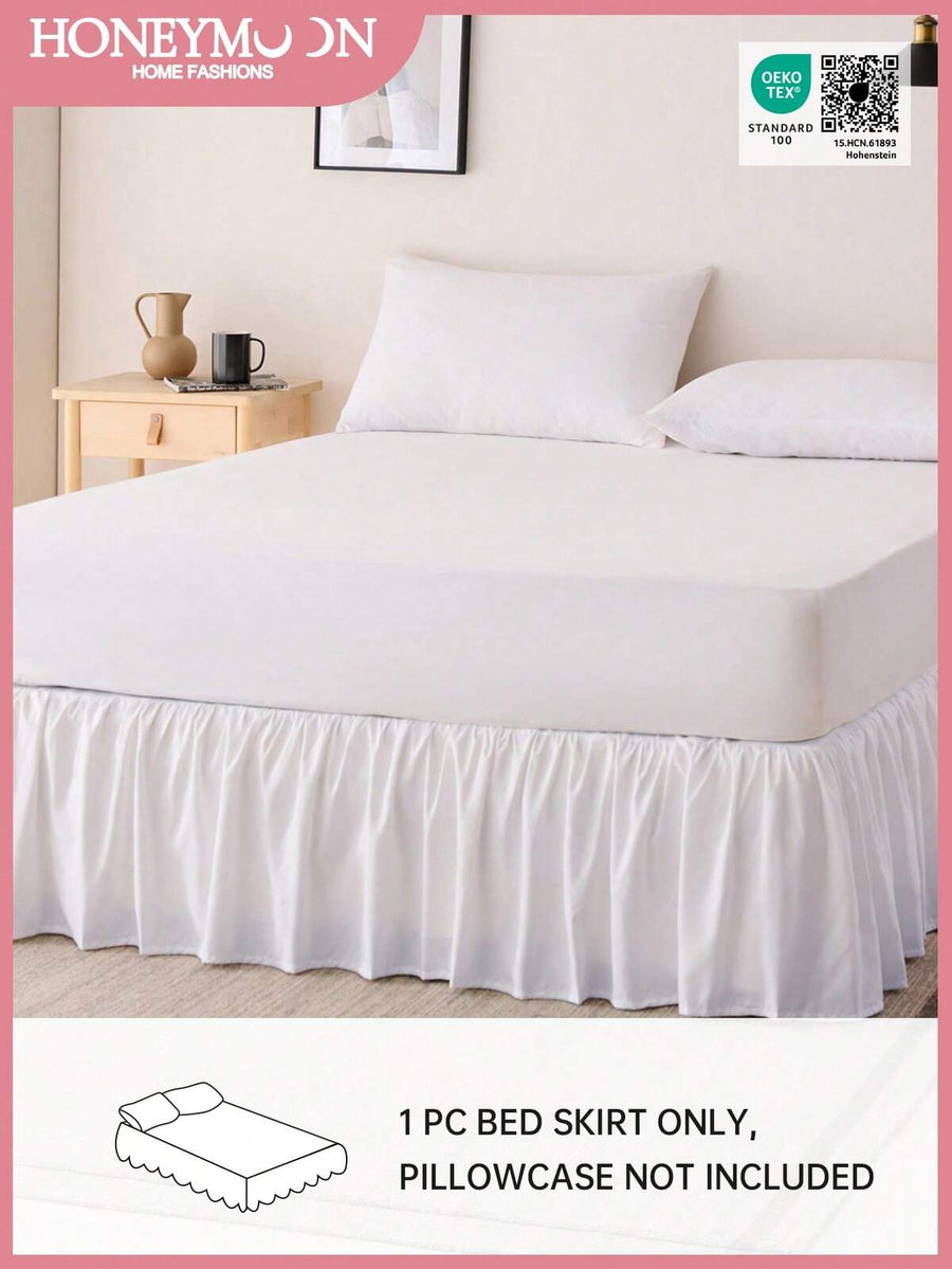 HONEYMOON 1pc Basic Lightweight Ruffle Bed Skirt, Classic Style, Soft & Fashionable, 100% Microfiber Material, 16 Inch Drop, Suitable For Home Bedding, School Dorms, Back To School Essential, Oeko-Tex Certified, White